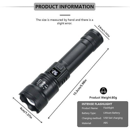 Lampe Torche LED Rechargeable 2000 Lumens – Zoom & Étanche